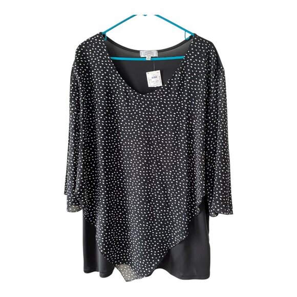 Shannon Ford New York Women’s 2X Black White Polka Dot Asymmetrical Knit Top - Picture 1 of 6